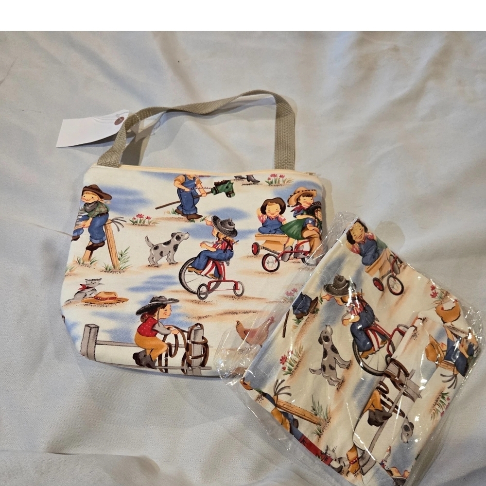 Handmade 100% Cotton Tote and Mini Bag "Little Cowgirls, Little Cowpokes" fabric - Picture 1 of 12